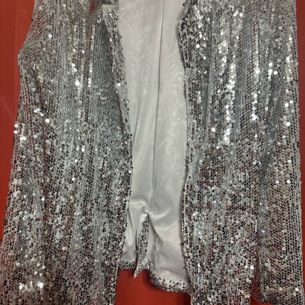 Silver Sequin Open-Front Jacket - image 1